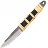 Туристический охотничий нож с фиксированным клинком Maruyoshi Hand Crafted, сталь Shirogami San-Mai, рукоять бежевая обмотка/черная кожа купить в 